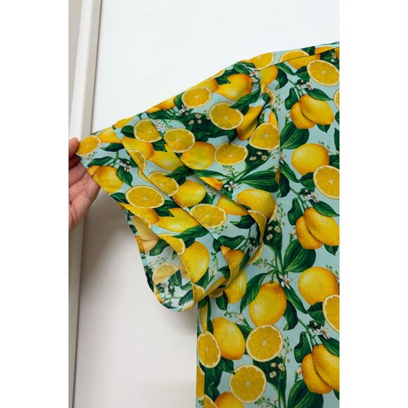 Alice + Olivia Jem Mini Shirt Dress Lemon Squeeze Print Floral Fruit Blue S - Picture 6 of 16